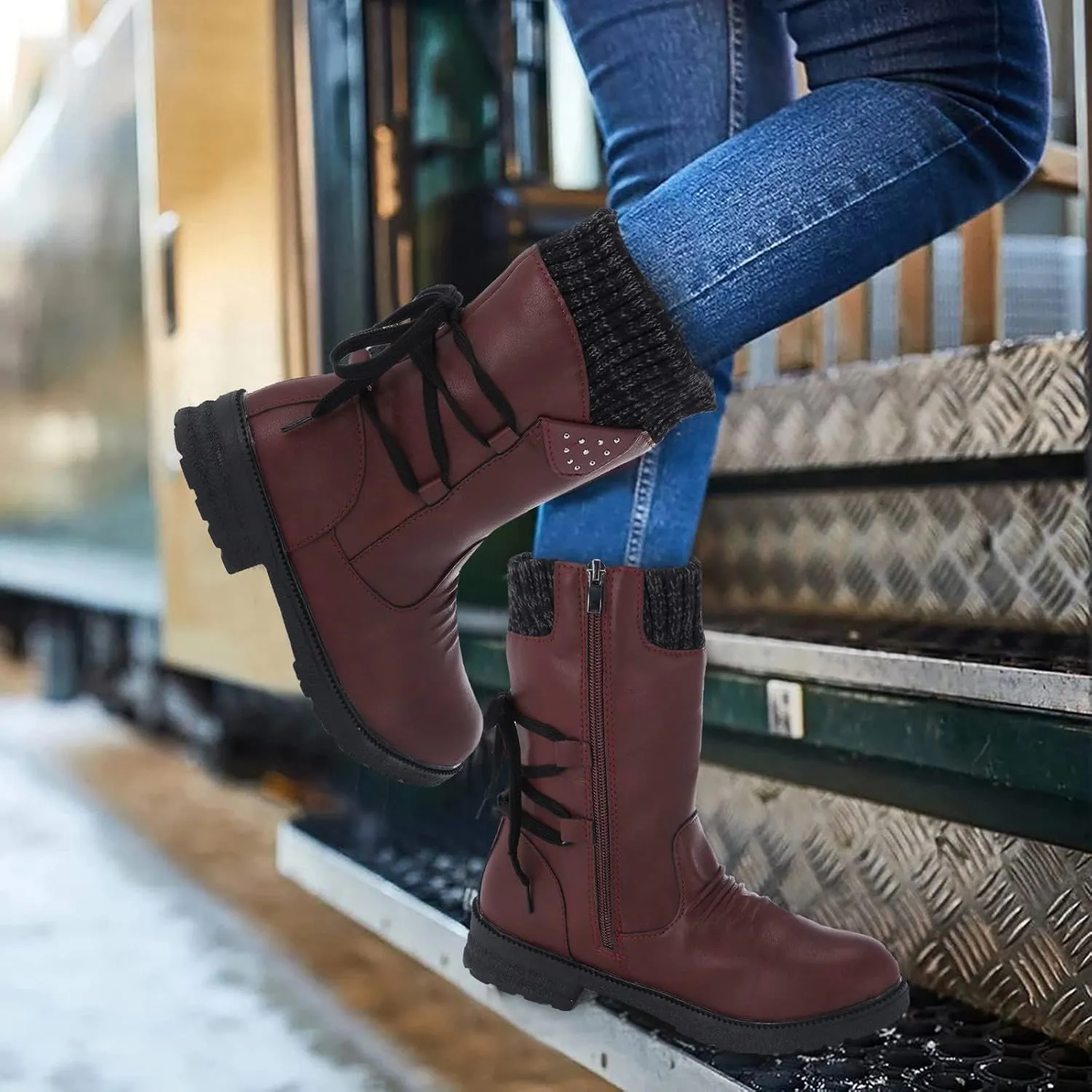 Snow Boot for Women with Zipper Winter Boots Women Waterproof Womens Winter Waterproof Boots Zapatos De Nieve Para Mujer Botas De Trabajo Antideslizantes Y Waterproof Para Mujer