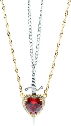 Snow White and the Huntsman Couple Necklaces, Romantic Necklaces (Gold Heart - Silver Sword)