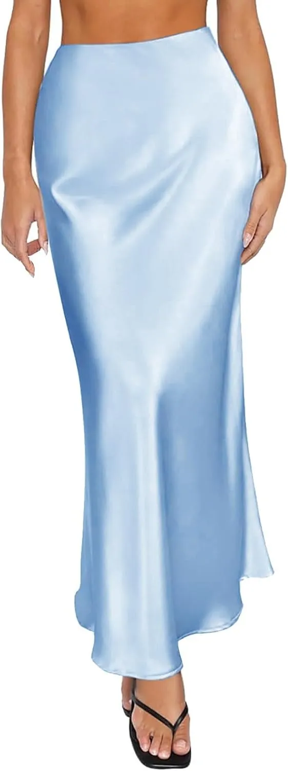 Spring Summer Skirts Satin Skirt High Waisted Maxi Wedding A Line Long Skirts Denim Skirts for Women Midi Length