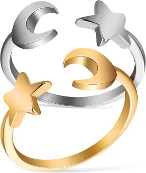 Star and Moon Ring Set Open Ring Lightweight Adjustable Perfect for Everyday