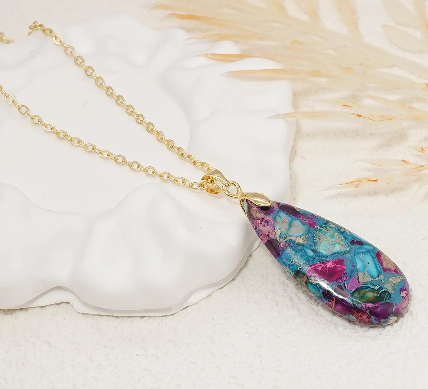 Stone Necklaces for Women Teardrop Gemstone Pendant Necklace 14K Natural Stone Chain Necklaces