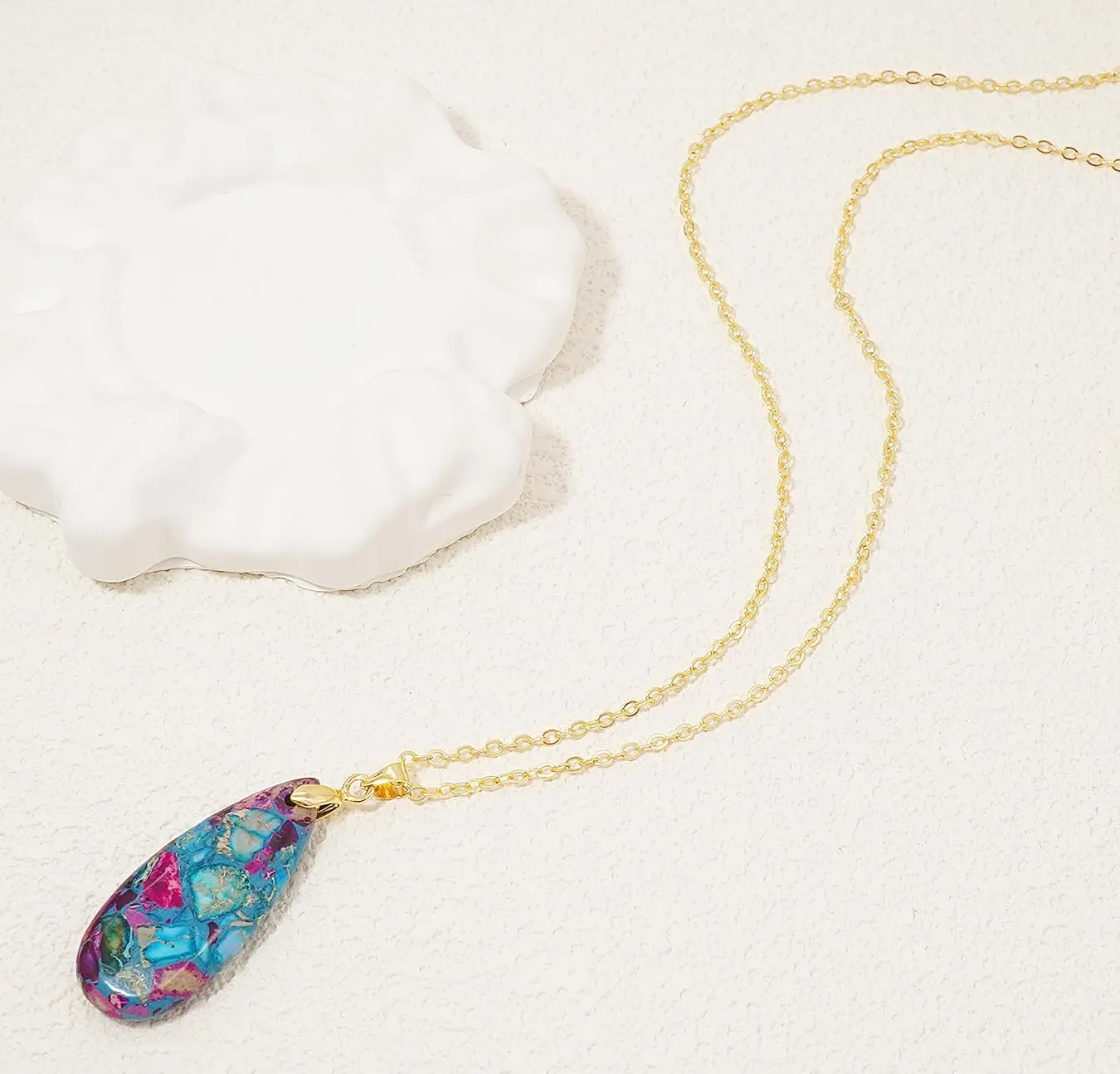Stone Necklaces for Women Teardrop Gemstone Pendant Necklace 14K Natural Stone Chain Necklaces