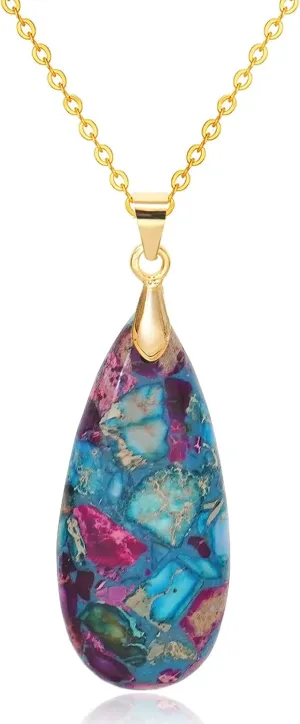 Stone Necklaces for Women Teardrop Gemstone Pendant Necklace 14K Natural Stone Chain Necklaces