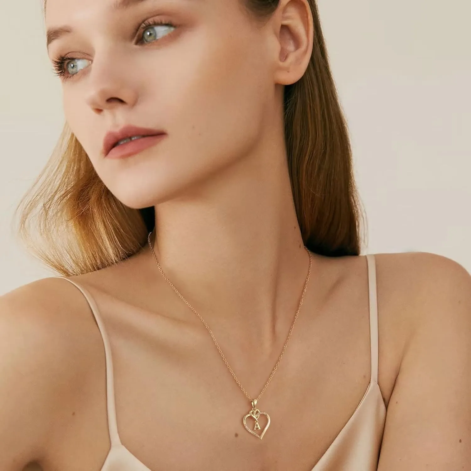 STORUP Graduation Gifts for Her - Heart Initial Necklaces for Women Girls, 14K Gold Plated Cubic Zirconia Heart Initial A-Z Pendant Necklace Dainty Heart Necklaces for Women Jewelry Birthday Gifts