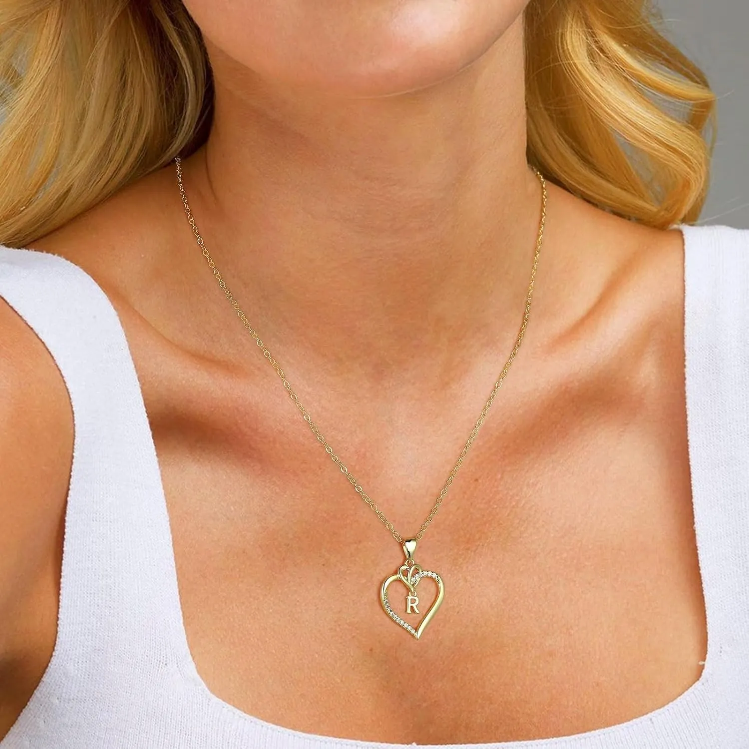 STORUP Graduation Gifts for Her - Heart Initial Necklaces for Women Girls, 14K Gold Plated Cubic Zirconia Heart Initial A-Z Pendant Necklace Dainty Heart Necklaces for Women Jewelry Birthday Gifts