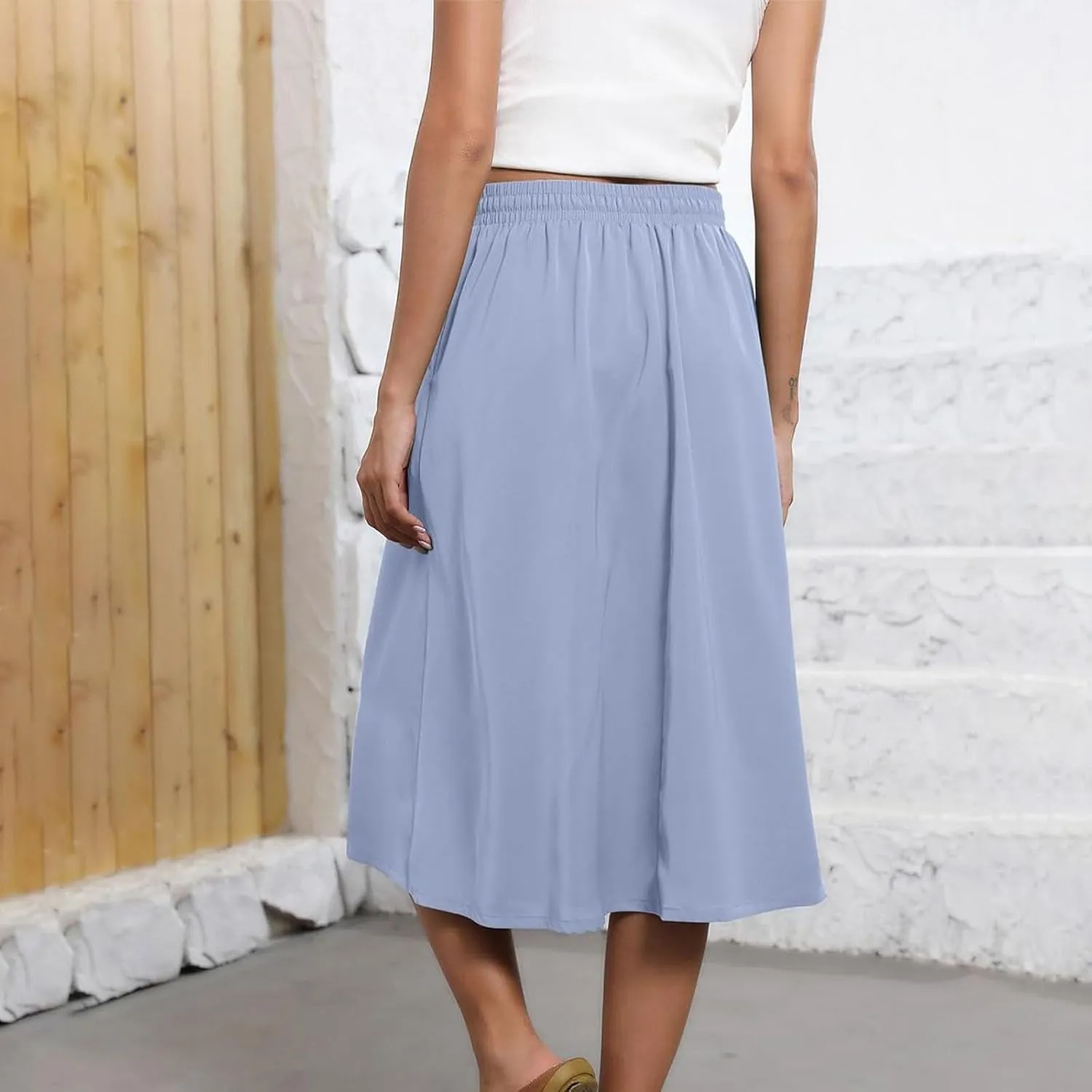 Summer Beach Boho Floral Maxi Skirt Women Elastic High Waist Tiered Pleated Flowy Long Casual Skirt