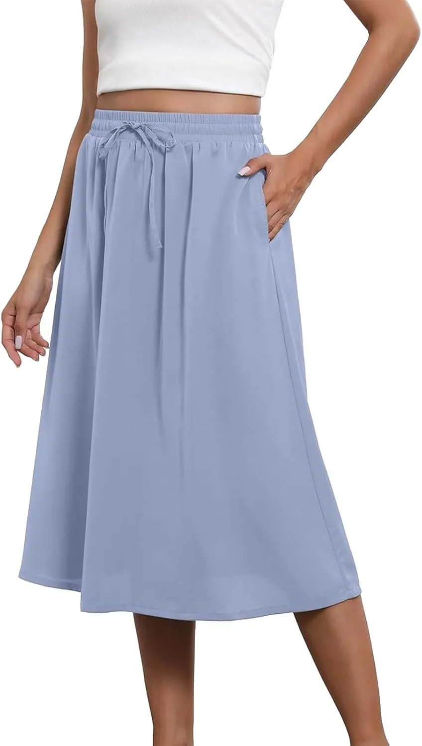 Summer Beach Boho Floral Maxi Skirt Women Elastic High Waist Tiered Pleated Flowy Long Casual Skirt