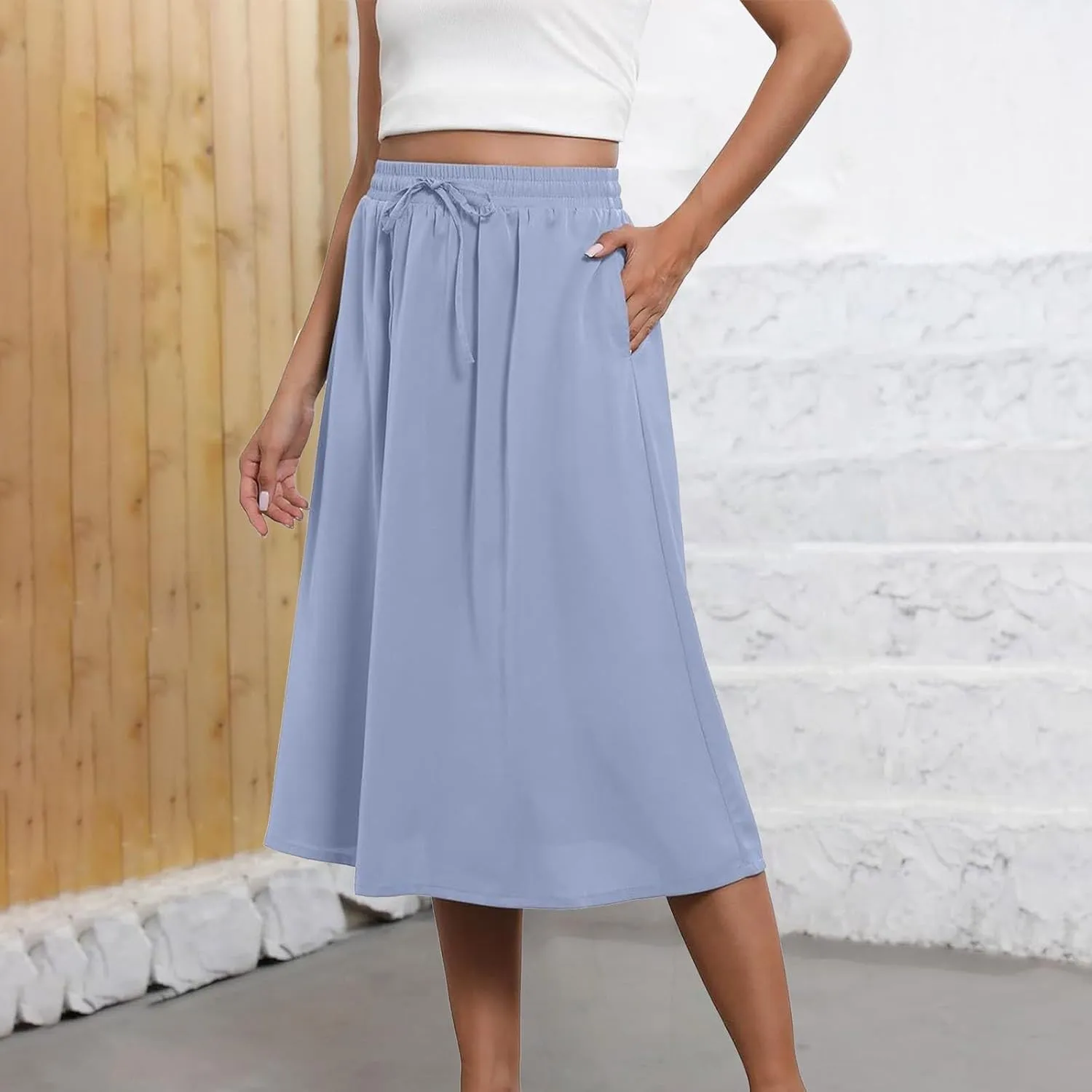 Summer Beach Boho Floral Maxi Skirt Women Elastic High Waist Tiered Pleated Flowy Long Casual Skirt