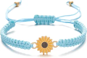 Sunflower Bracelets Adjustable Boho Sunflower Daisy Charm Bracelets Handmade Braided Rope Friendship Matching Bracelets Promise Bracelets for Couples Women Friends Summer Jewelry