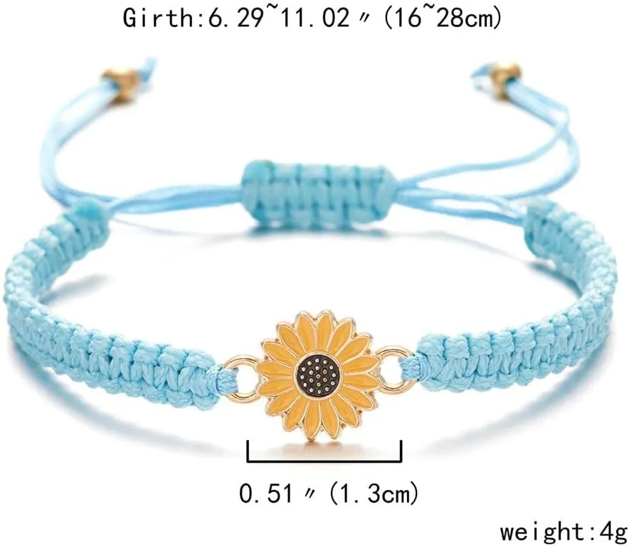 Sunflower Bracelets Adjustable Boho Sunflower Daisy Charm Bracelets Handmade Braided Rope Friendship Matching Bracelets Promise Bracelets for Couples Women Friends Summer Jewelry