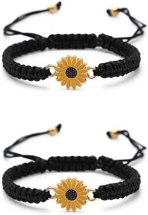 Sunflower Bracelets Adjustable Boho Sunflower Daisy Charm Bracelets Handmade Braided Rope Friendship Matching Bracelets Promise Bracelets for Couples Women