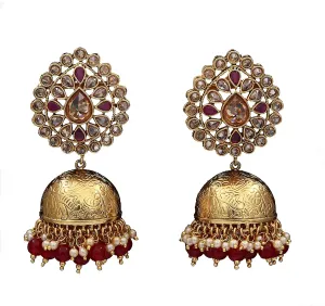 SURAYGEMS Traditional Jhumki 18K Gold Plated Pearls Kundan and Meenakari Work Embellished Designer Jhumka Earrings for Women