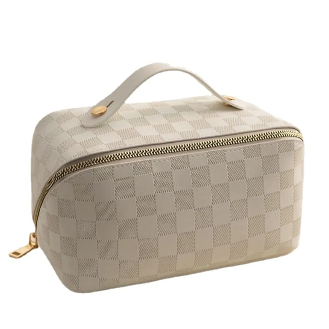 SURURA Large Capacity Cosmetic Bag Portable Leather Travel Makeup Pouch Women Multifunction Waterproof Bathroom Washbag Toiletry (White)