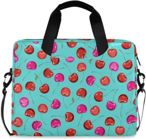susiyo Cherry Fruits Pattern on Blue Laptop Bag 15.6 Inch Laptop Bag with Shoulder Strap Briefcase for Work College Back to School