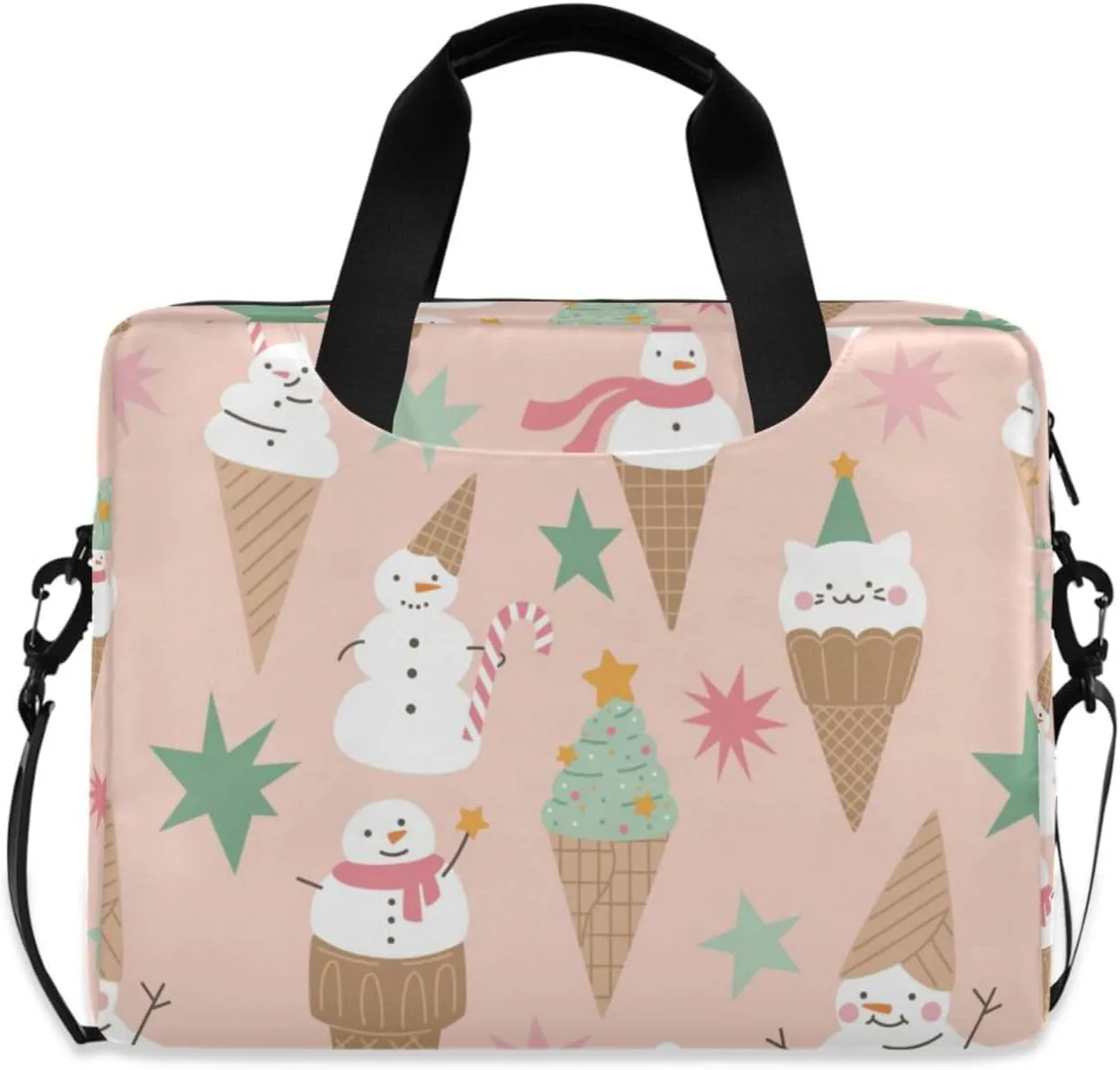 susiyo Christmas Cute Ice Cream Snowman Laptop Bag 15.6 Inch Laptop Bag with Shoulder Strap Briefcase for Work College Back to School