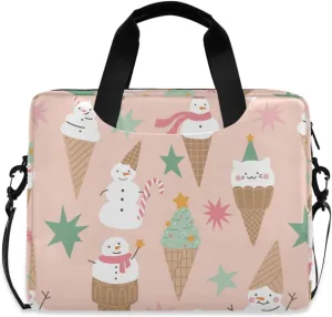 susiyo Christmas Cute Ice Cream Snowman Laptop Bag 15.6 Inch Laptop Bag with Shoulder Strap Briefcase for Work College Back to School