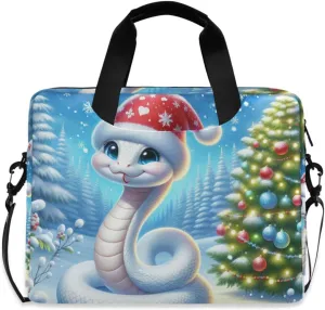 susiyo Christmas Cute White Snake Laptop Bag 15.6 Inch Laptop Bag with Shoulder Strap Briefcase for Work College Back to School