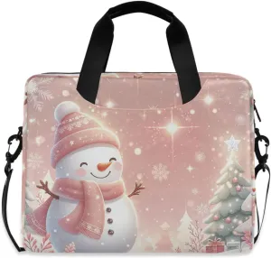 susiyo Christmas Snowman Snowflake Pink Laptop Bag 15.6 Inch Laptop Bag with Shoulder Strap Briefcase for Work College Back to School