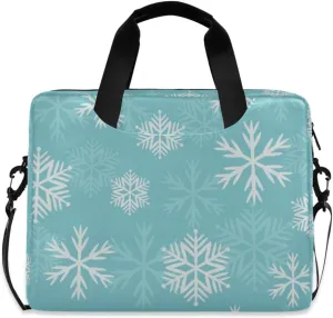 susiyo Christmas Winter Snowflakes on Blue Laptop Bag 15.6 Inch Laptop Bag with Shoulder Strap Briefcase for Work College Back to School