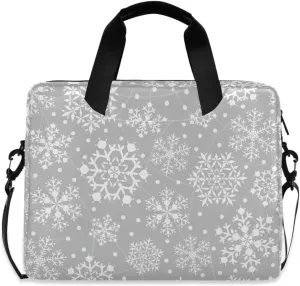 susiyo Christmas Winter Snowflakes on Gray Laptop Bag 15.6 Inch Laptop Bag with Shoulder Strap Briefcase for Work College Back to School