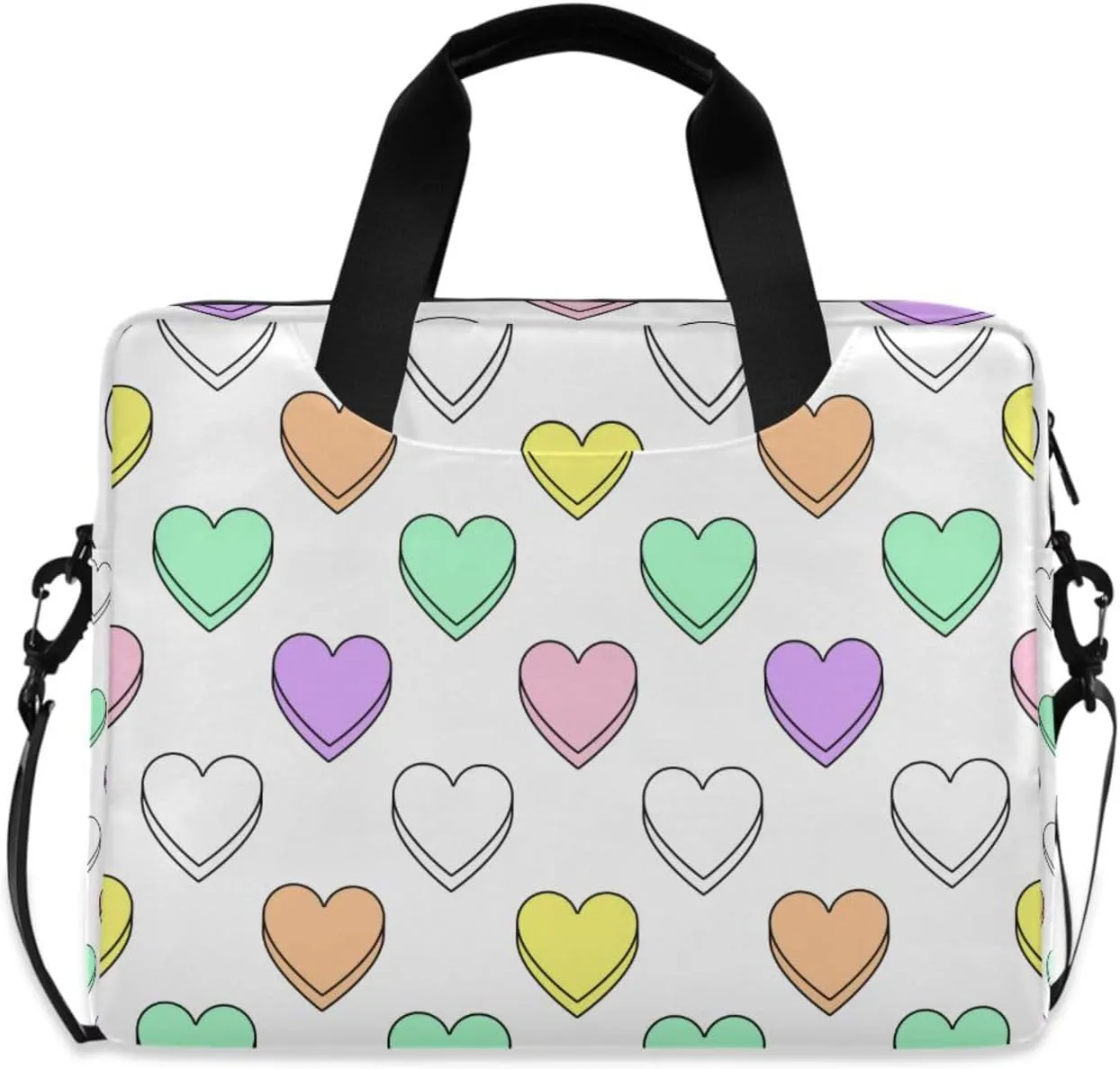 susiyo Colorful Heart Pattern Valentines Day Laptop Bag 15.6 Inch Laptop Bag with Shoulder Strap Briefcase for Work College Back to School