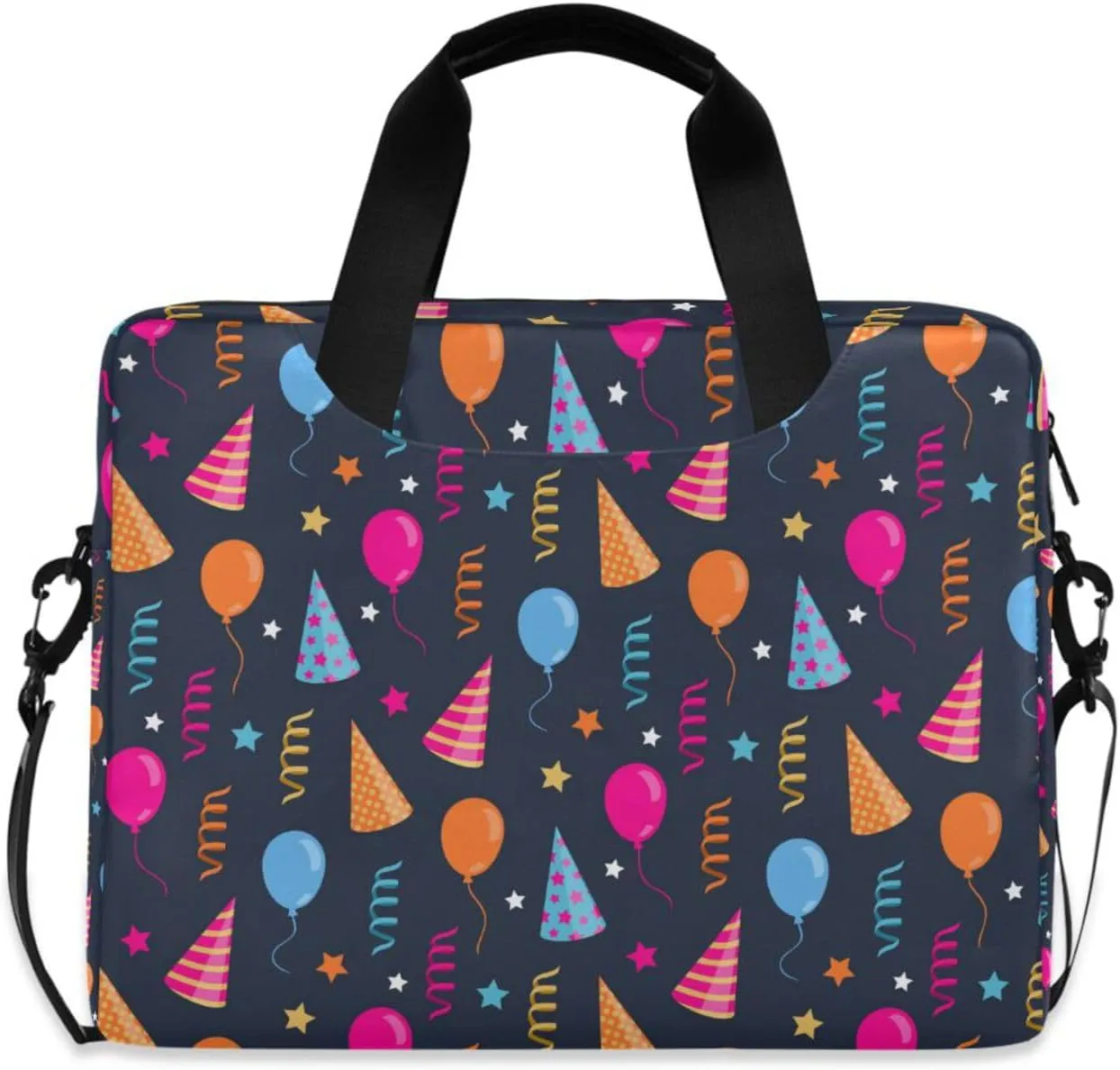 susiyo Colorful Party Hat Balloon Birthday Laptop Bag 15.6 Inch Laptop Bag with Shoulder Strap Briefcase for Work College Back to School