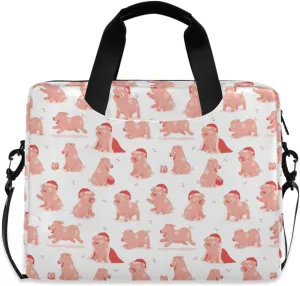 susiyo Cute Pig in Christmas Hat Laptop Bag 15.6 Inch Laptop Bag with Shoulder Strap Briefcase for Work College Back to School