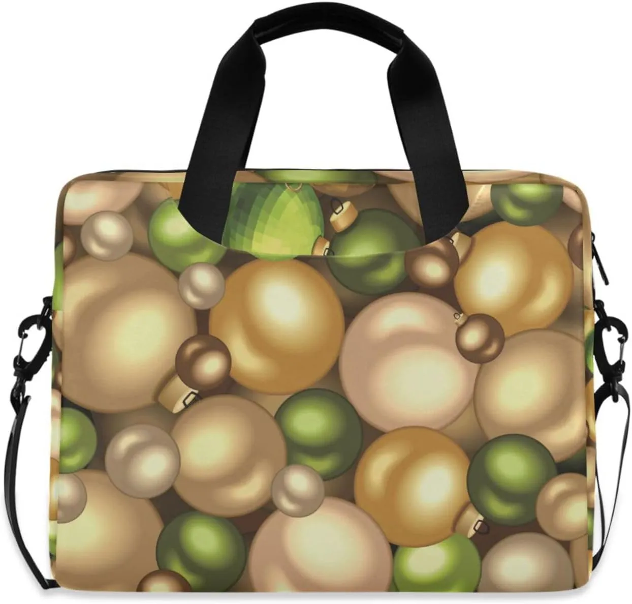 susiyo Gold and Green Christmas Balls Laptop Bag 15.6 Inch Laptop Bag with Shoulder Strap Briefcase for Work College Back to School
