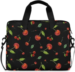 susiyo Red Cherry Fruits on Black Laptop Bag 15.6 Inch Laptop Bag with Shoulder Strap Briefcase for Work College Back to School
