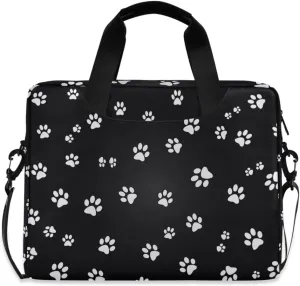 susiyo White Paw Prints on Black Laptop Bag 15.6 Inch Laptop Bag with Shoulder Strap Briefcase for Work College Back to School