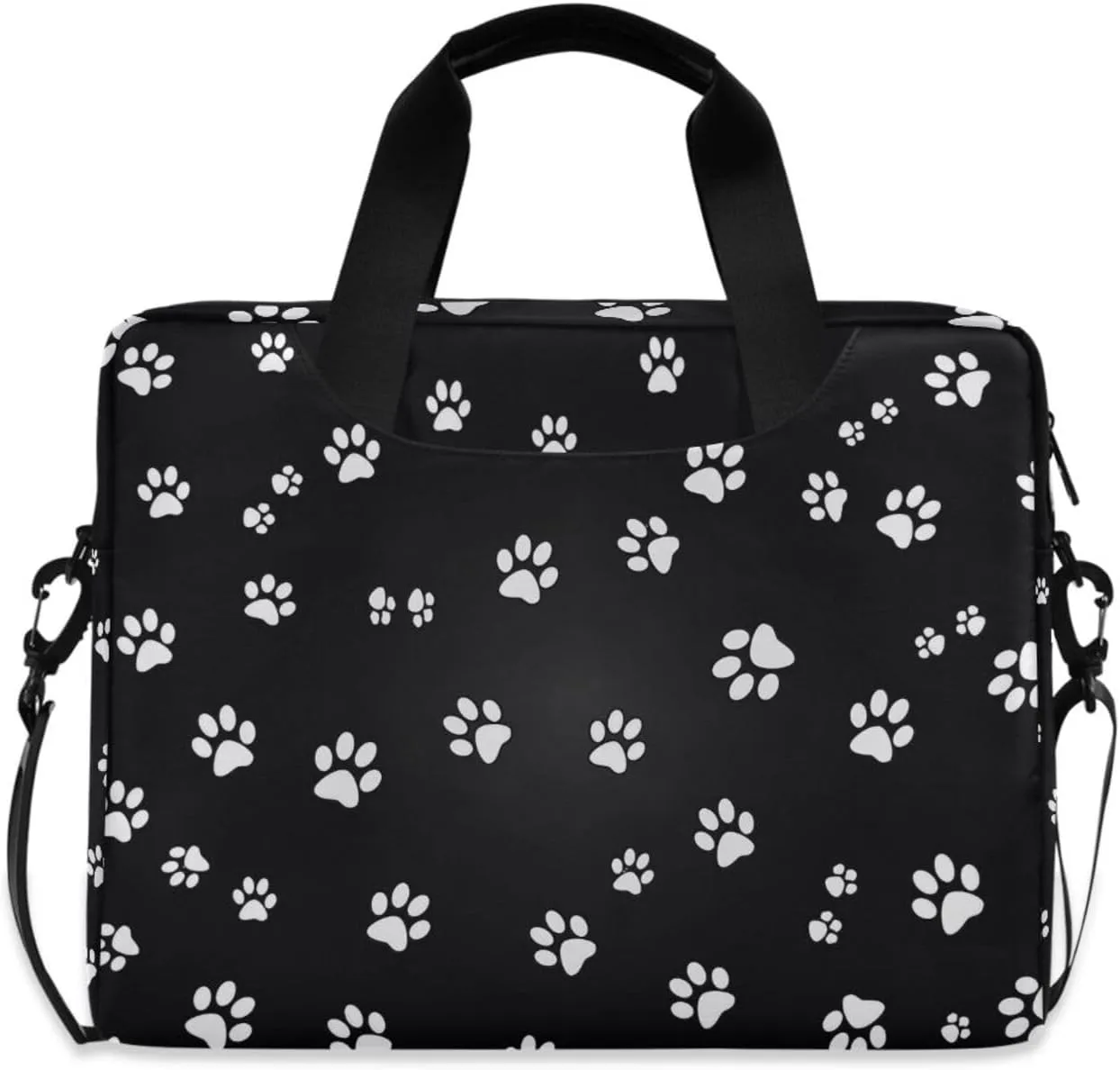 susiyo White Paw Prints on Black Laptop Bag 15.6 Inch Laptop Bag with Shoulder Strap Briefcase for Work College Back to School