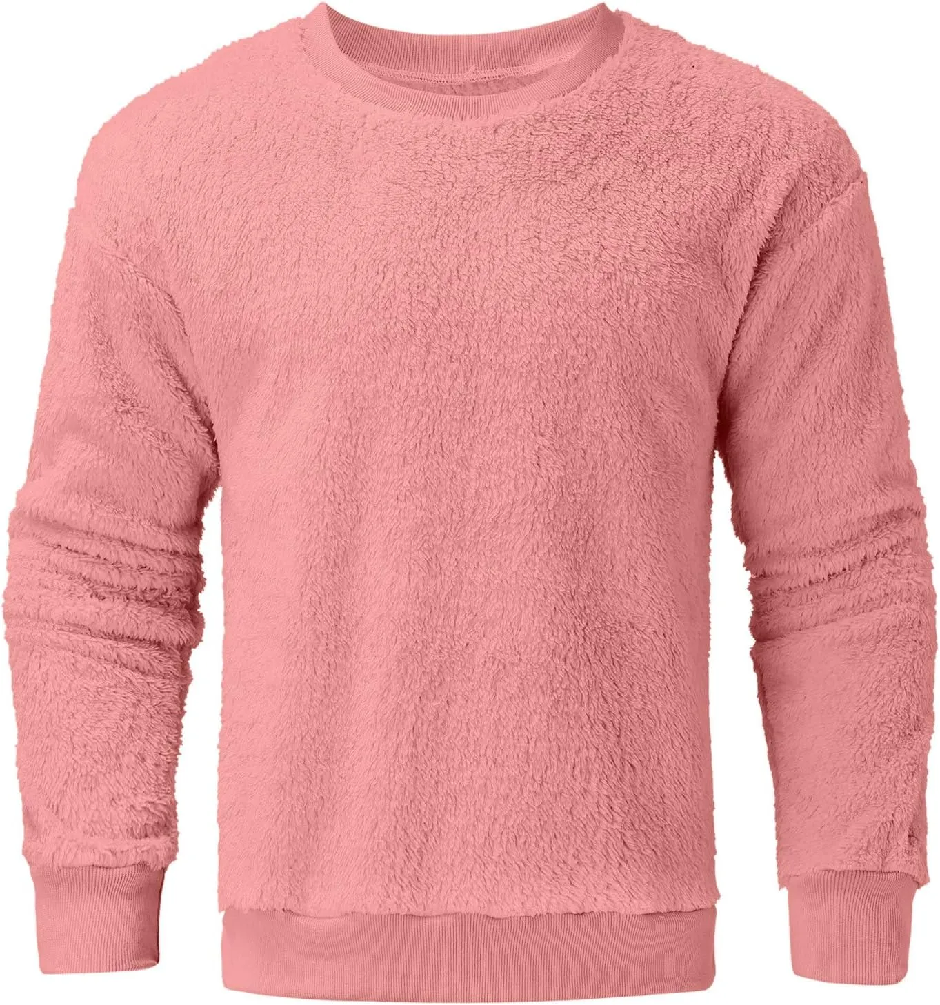 Sweatshirts for Men Long Sleeve Crew Neck Solid Color Casual Basic Warmth Pullover Soft Fall Winter Fleece Trendy Sweater Top