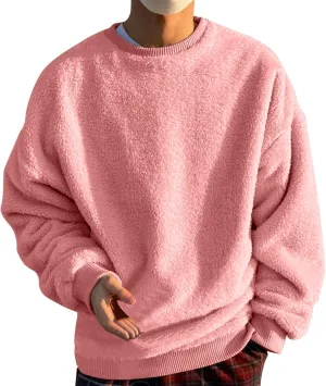 Sweatshirts for Men Long Sleeve Crew Neck Solid Color Casual Basic Warmth Pullover Soft Fall Winter Fleece Trendy Sweater Top