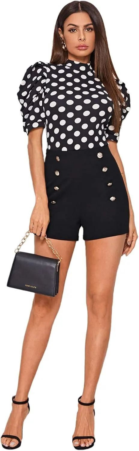 SweatyRocks Women's Casual High Waisted Shorts Pants Front Button Retro Vintage Shorts