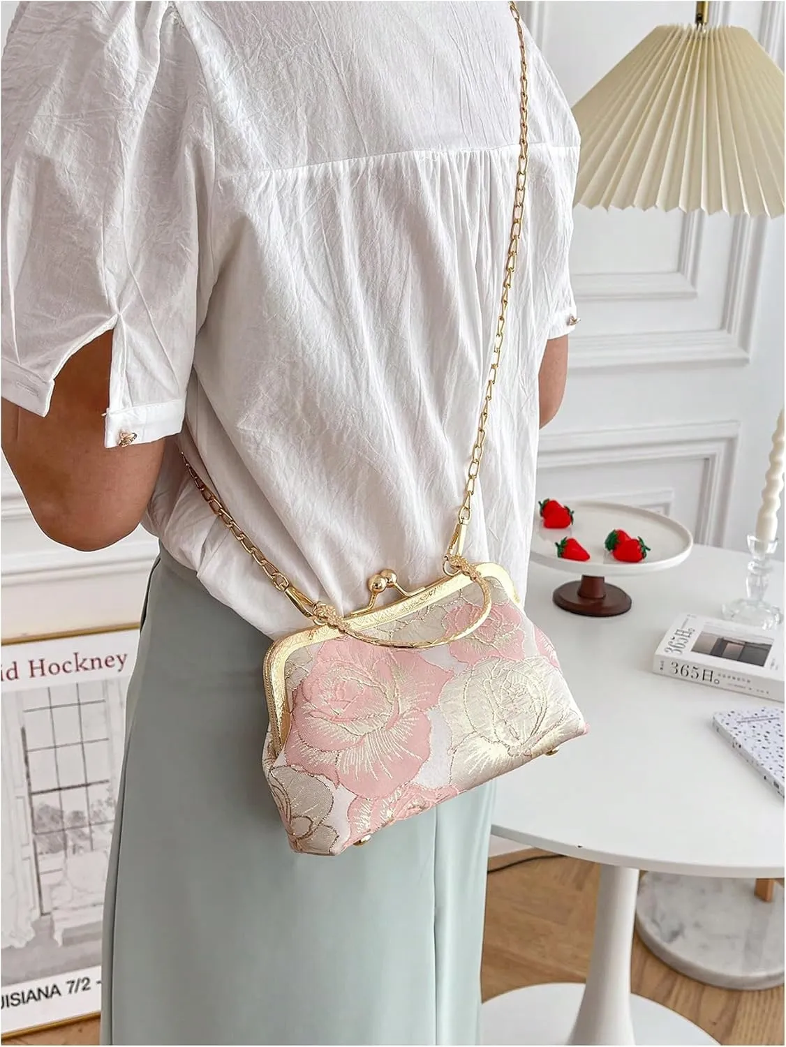 SweatyRocks Women's Elegant Floral Jacquard Satchel Clutch Purse Crossbody Shoulder Bags