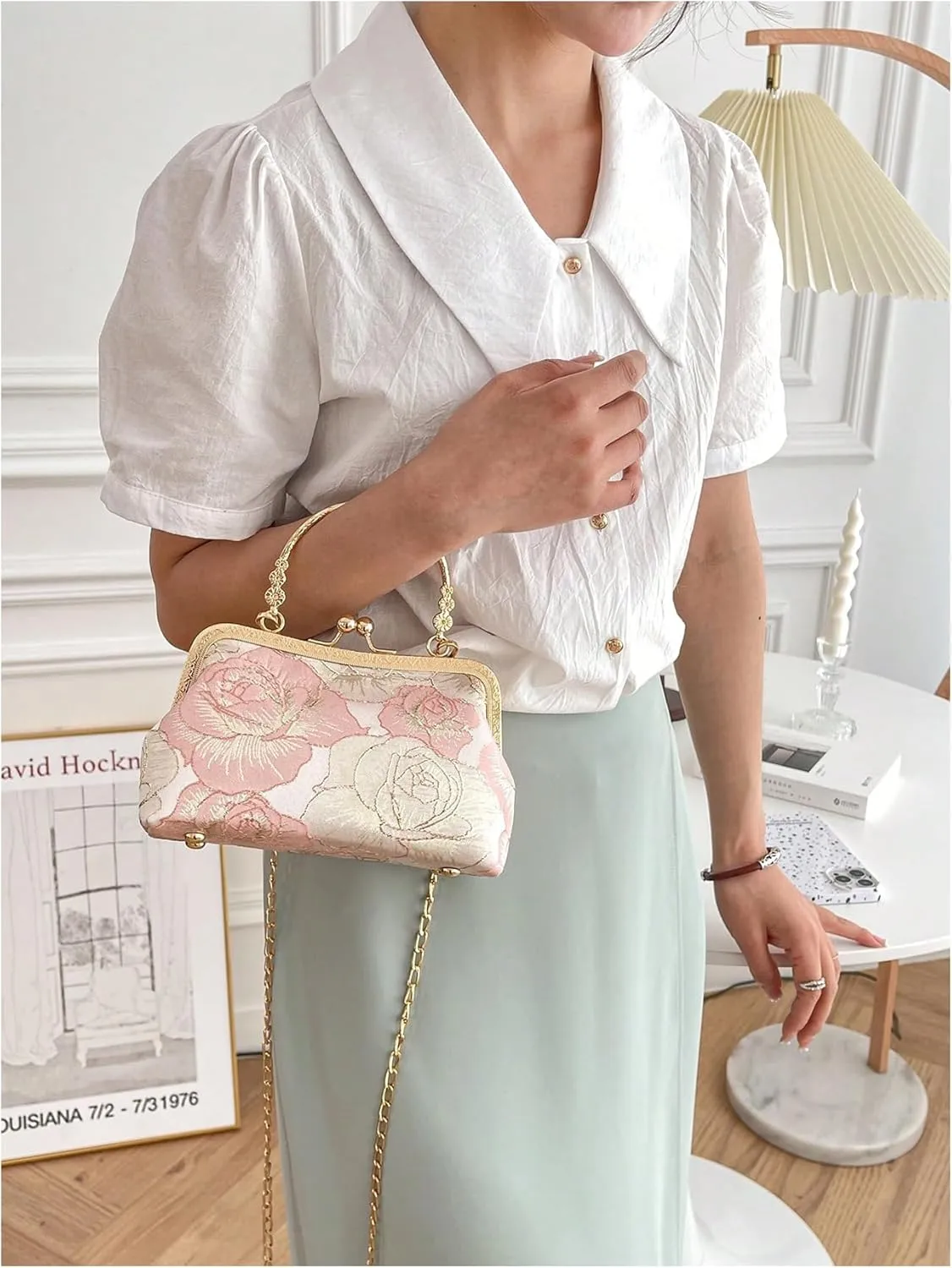 SweatyRocks Women's Elegant Floral Jacquard Satchel Clutch Purse Crossbody Shoulder Bags