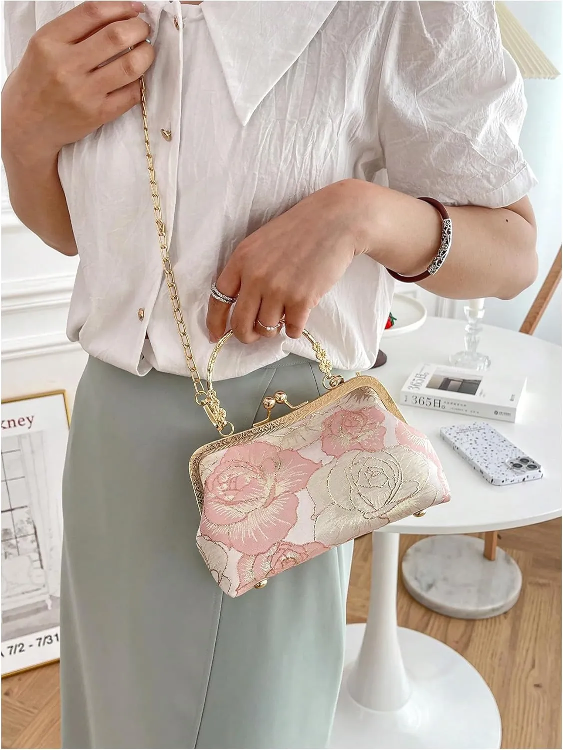 SweatyRocks Women's Elegant Floral Jacquard Satchel Clutch Purse Crossbody Shoulder Bags