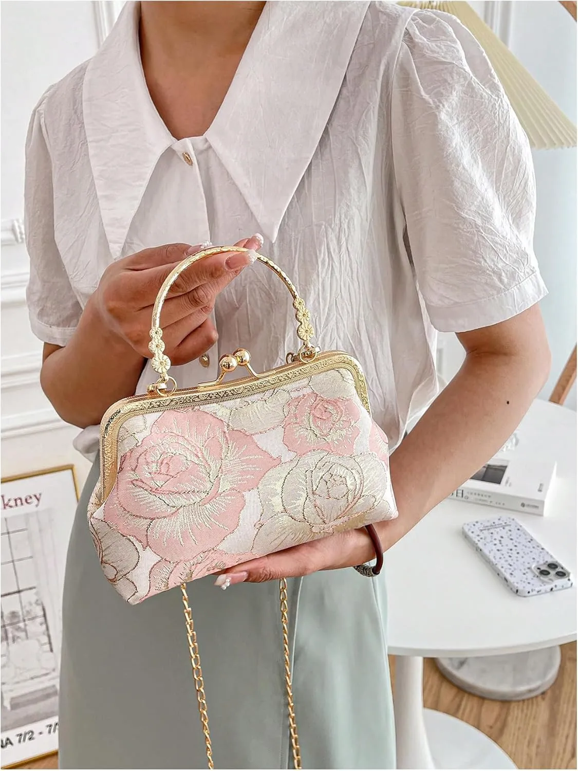 SweatyRocks Women's Elegant Floral Jacquard Satchel Clutch Purse Crossbody Shoulder Bags