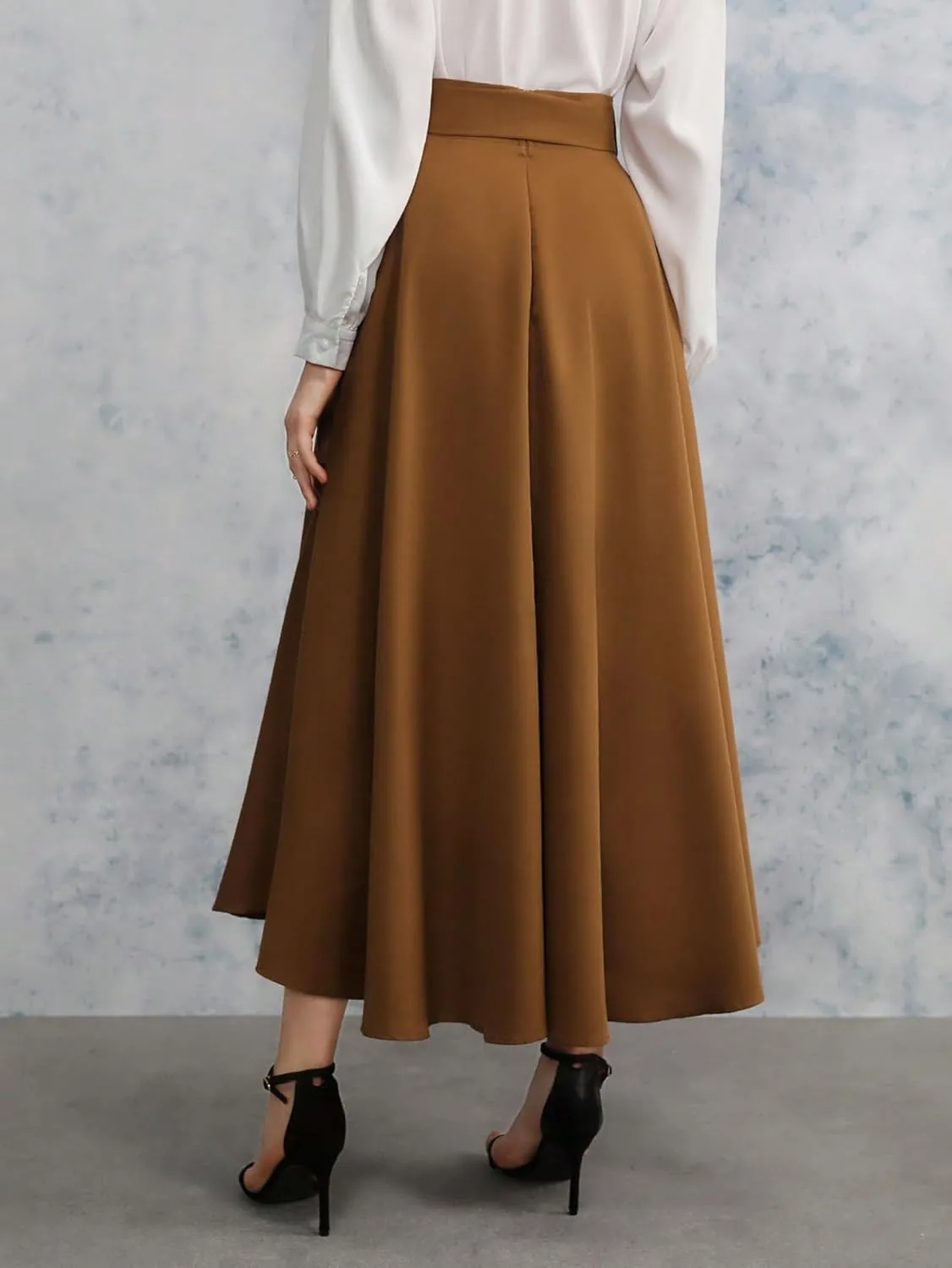 SweatyRocks Women's High Waist Split Thigh Belted Skirt Elegant A Line Long Skirts