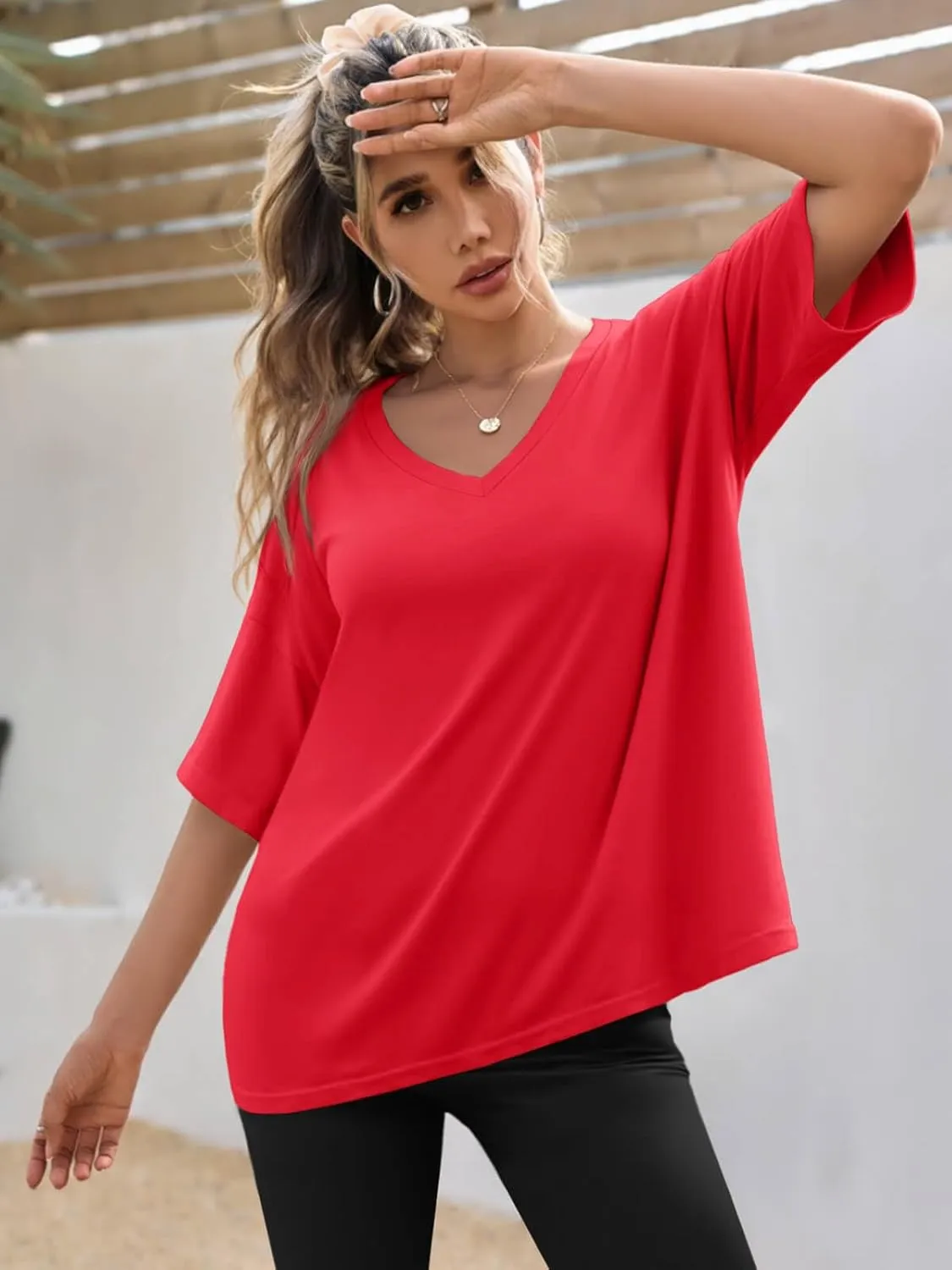 Tankaneo Womens Oversized Tshirts V Neck Short Sleeve Tops Summer Casual Loose Fit Tunic Tee Shirts