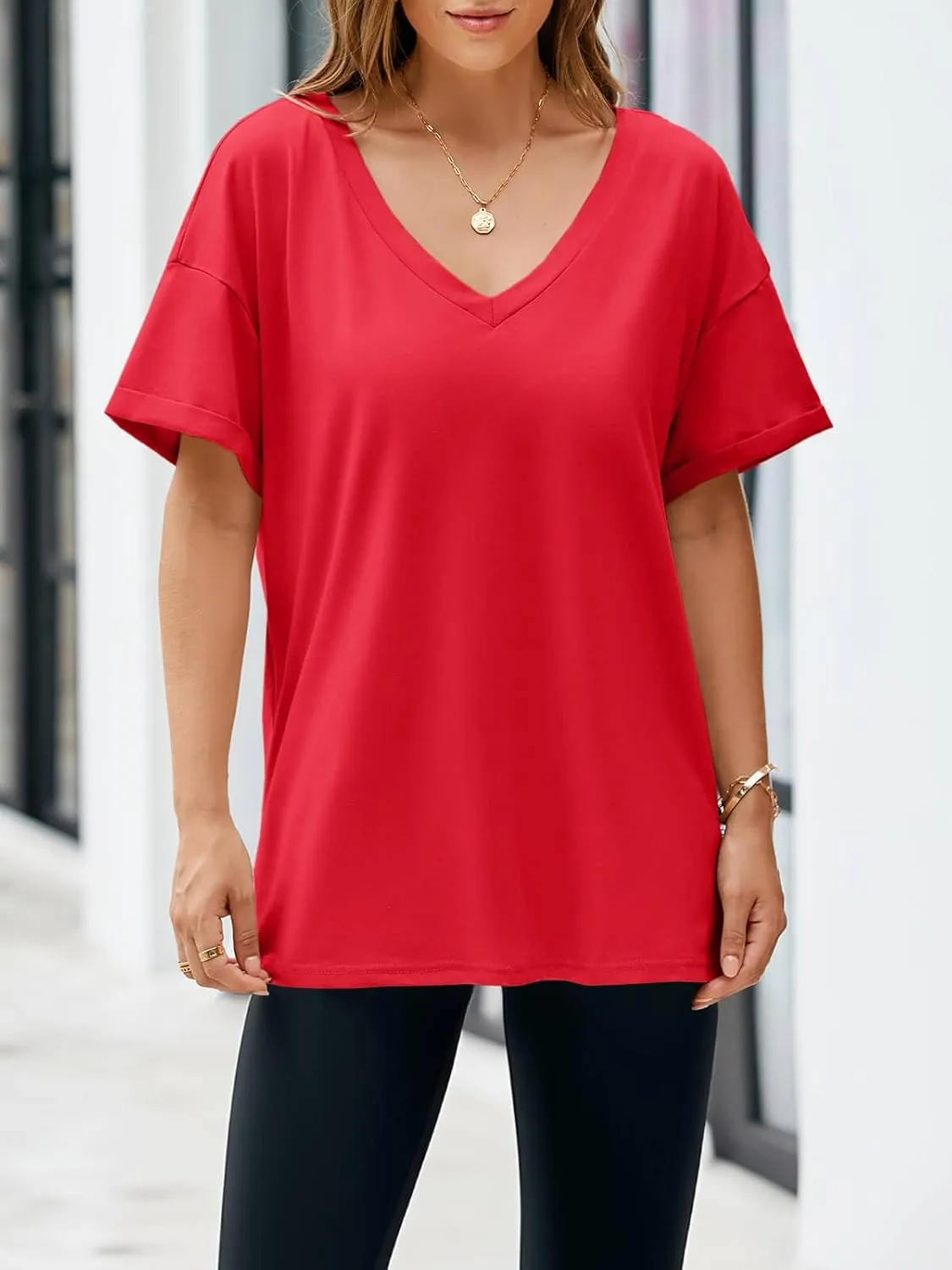 Tankaneo Womens Oversized Tshirts V Neck Short Sleeve Tops Summer Casual Loose Fit Tunic Tee Shirts