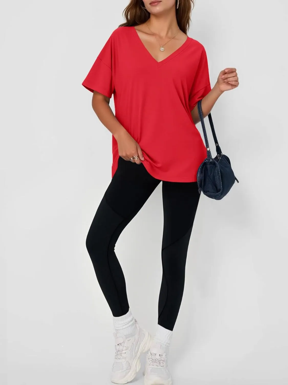 Tankaneo Womens Oversized Tshirts V Neck Short Sleeve Tops Summer Casual Loose Fit Tunic Tee Shirts