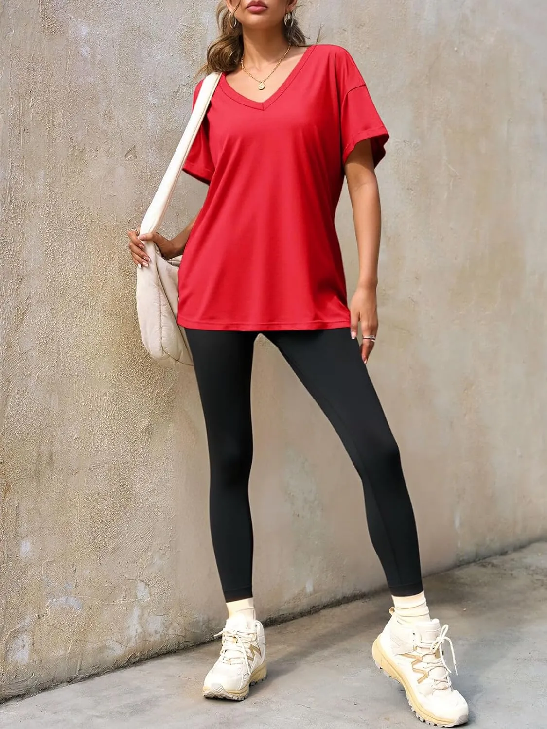 Tankaneo Womens Oversized Tshirts V Neck Short Sleeve Tops Summer Casual Loose Fit Tunic Tee Shirts