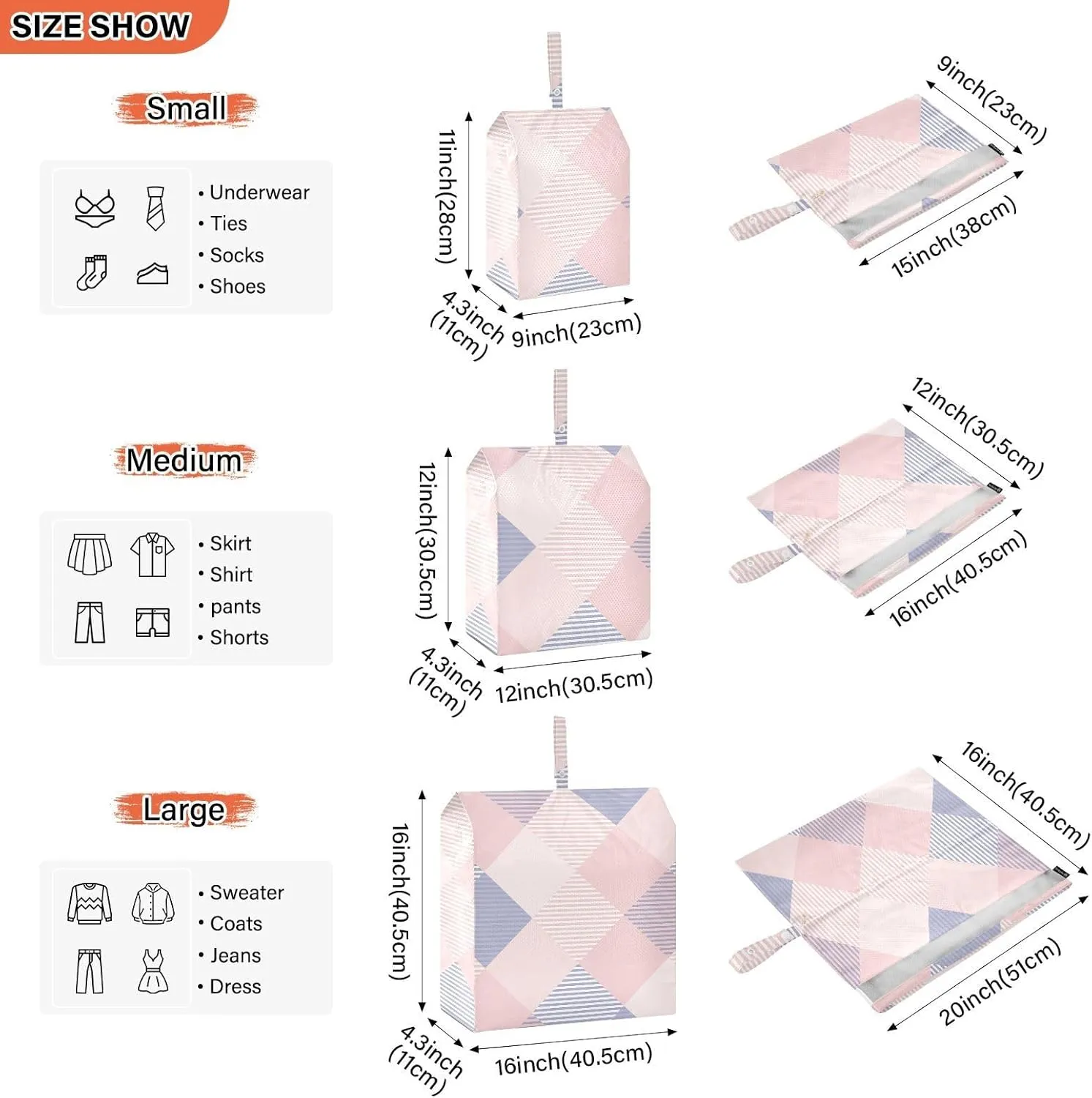 Tartan Plaid Blue Pink 3 Set Travel Packing Cubes For Suitcases, Foldable, Garment Bag Closet Storage, Luggage Space Saver, Luggages Management Personnel
