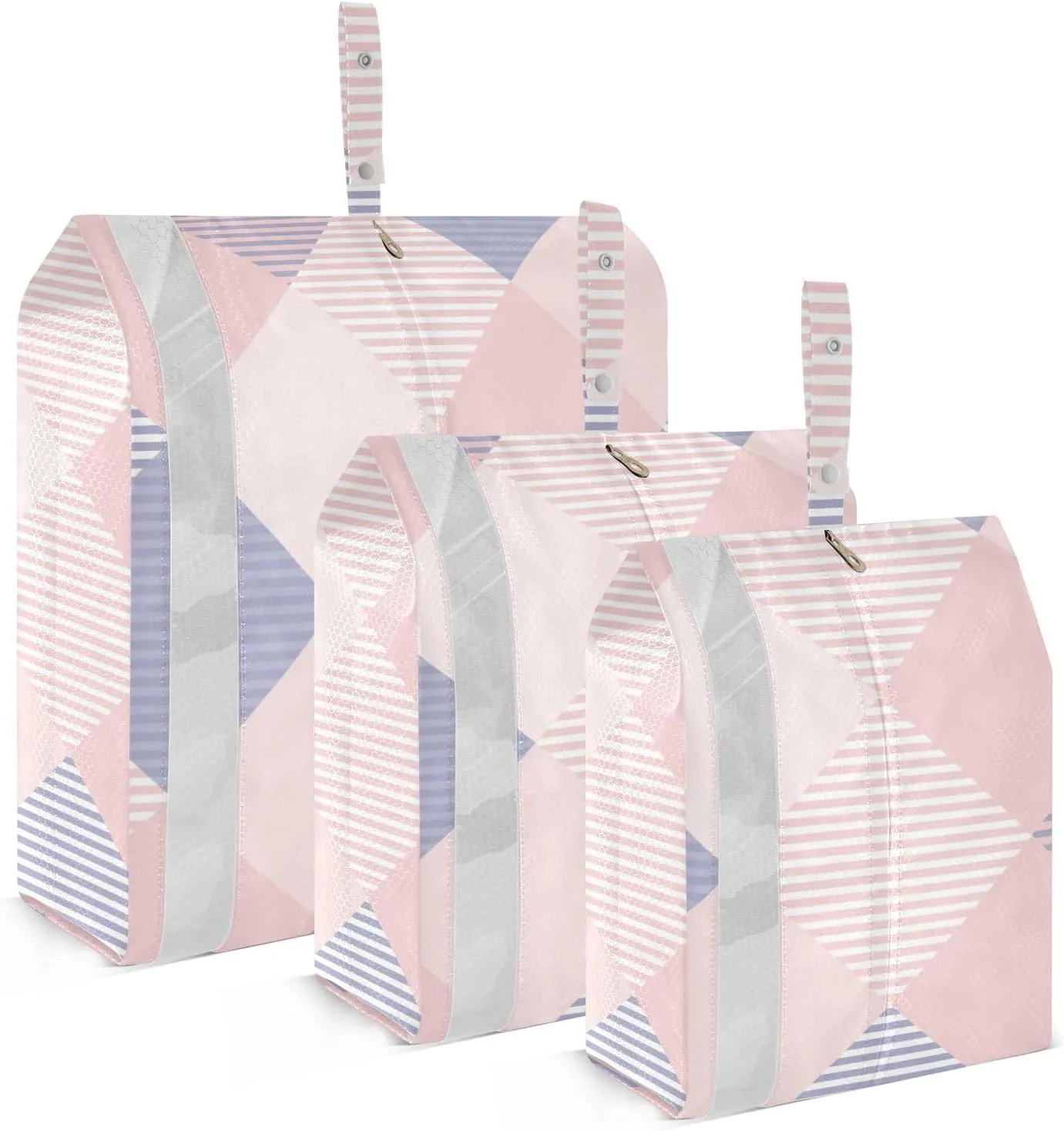 Tartan Plaid Blue Pink 3 Set Travel Packing Cubes For Suitcases, Foldable, Garment Bag Closet Storage, Luggage Space Saver, Luggages Management Personnel