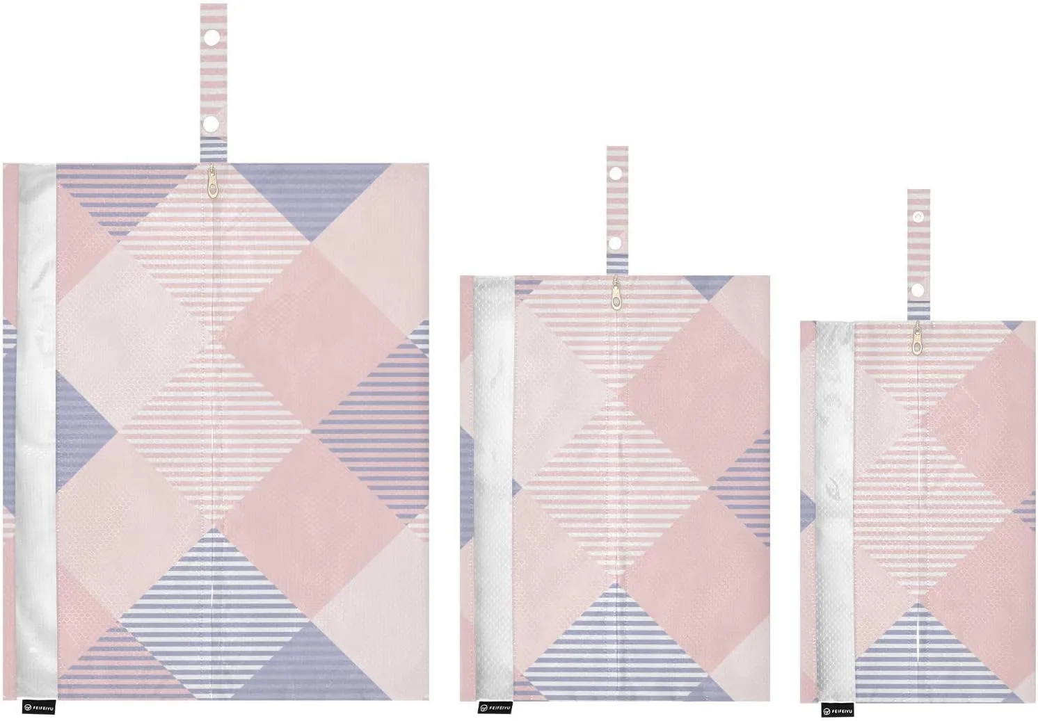 Tartan Plaid Blue Pink 3 Set Travel Packing Cubes For Suitcases, Foldable, Garment Bag Closet Storage, Luggage Space Saver, Luggages Management Personnel