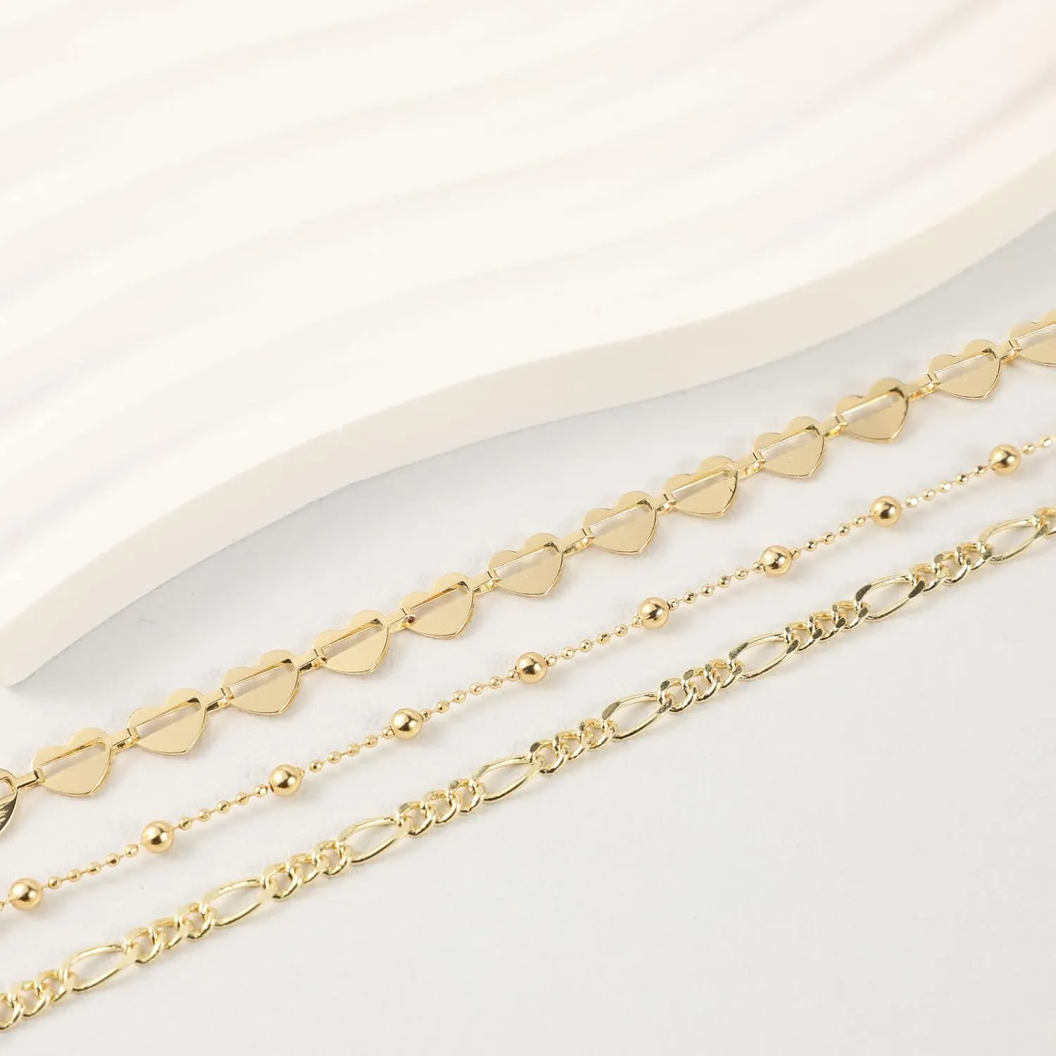 Tasiso Gold Bracelets for Women 14K Gold Jewelry for Women Cute Heart Beaded Bracelets for Women Lip Cuban Link Paperclip Chain Anklet Dainty Bracelet Pack Gifts for Women Girls