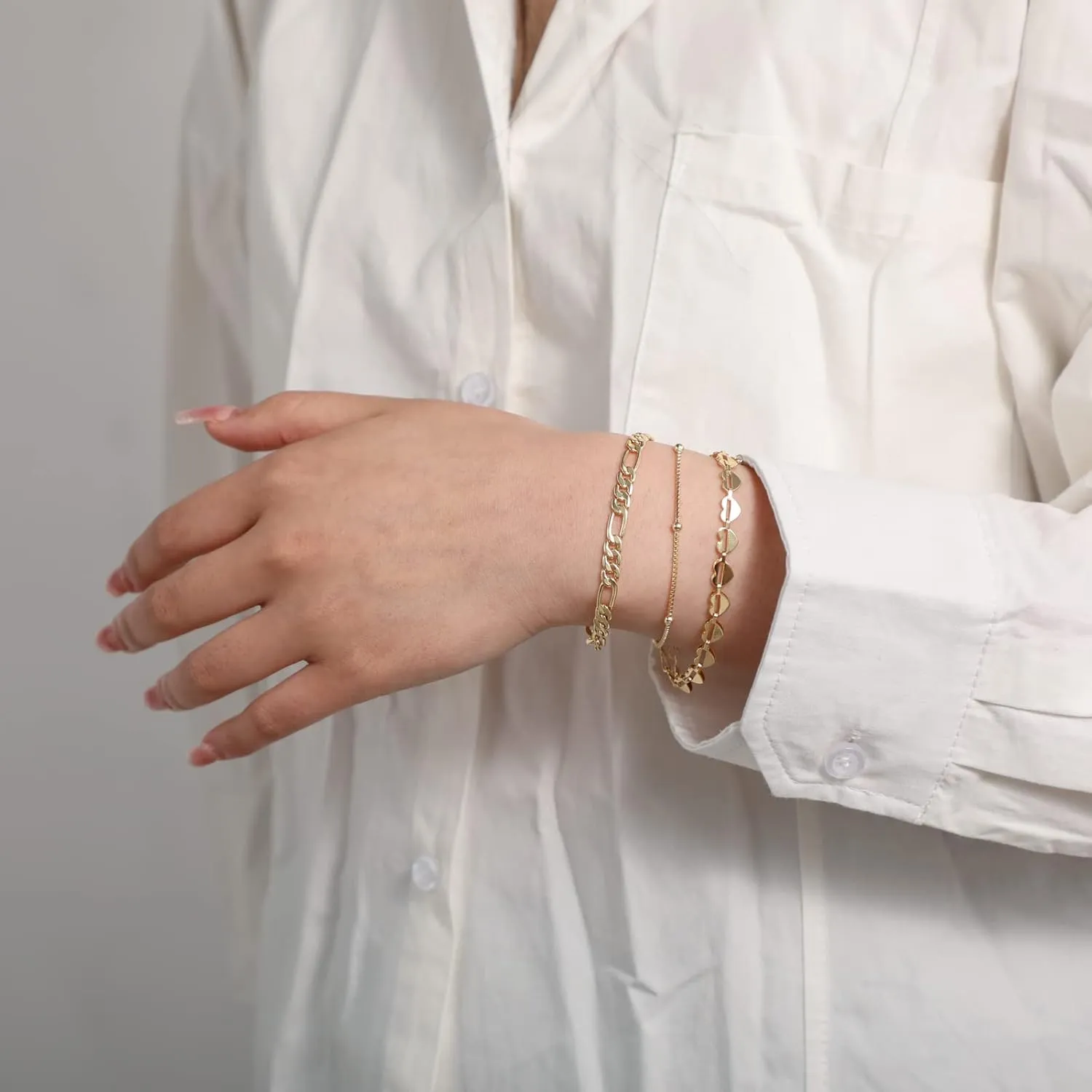 Tasiso Gold Bracelets for Women 14K Gold Jewelry for Women Cute Heart Beaded Bracelets for Women Lip Cuban Link Paperclip Chain Anklet Dainty Bracelet Pack Gifts for Women Girls