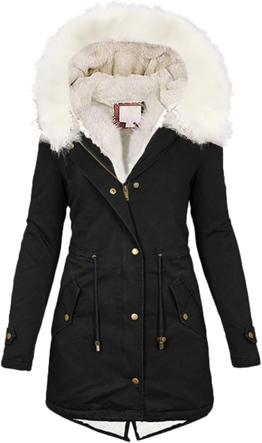 TIMIFIS Winter Jackets for Women Warm Thick Coats with Fur Hood Slim Down Coat Solid Color Outerwear Tops with Pockets