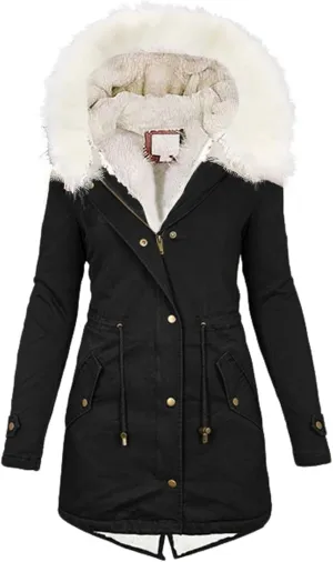 TIMIFIS Winter Jackets for Women Warm Thick Coats with Fur Hood Slim Down Coat Solid Color Outerwear Tops with Pockets